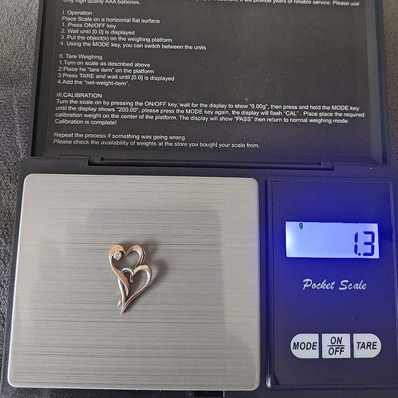 10K solid rose and white gold diamond double heart pendant - Picture 10 of 10